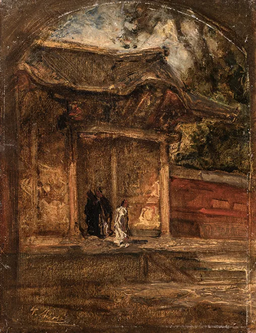 浅井忠《徳川家の霊廟I（寺の入り口I）》